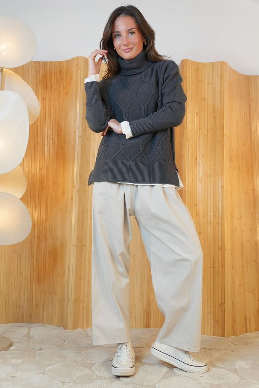 Purdy Cable Luxury Knit Charcoal /3=